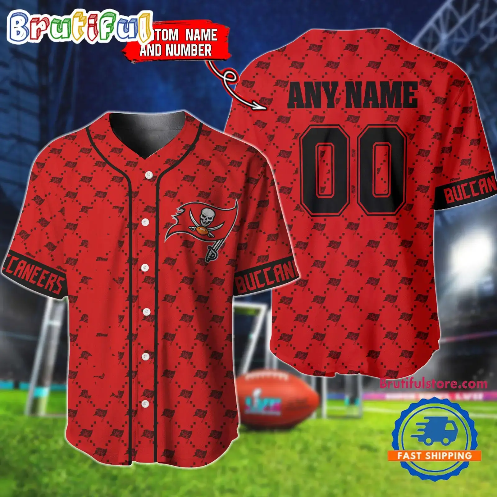 NFL Tampa Bay Buccaneers Logo Team Hologram Pattern Design Baseball Jersey Image