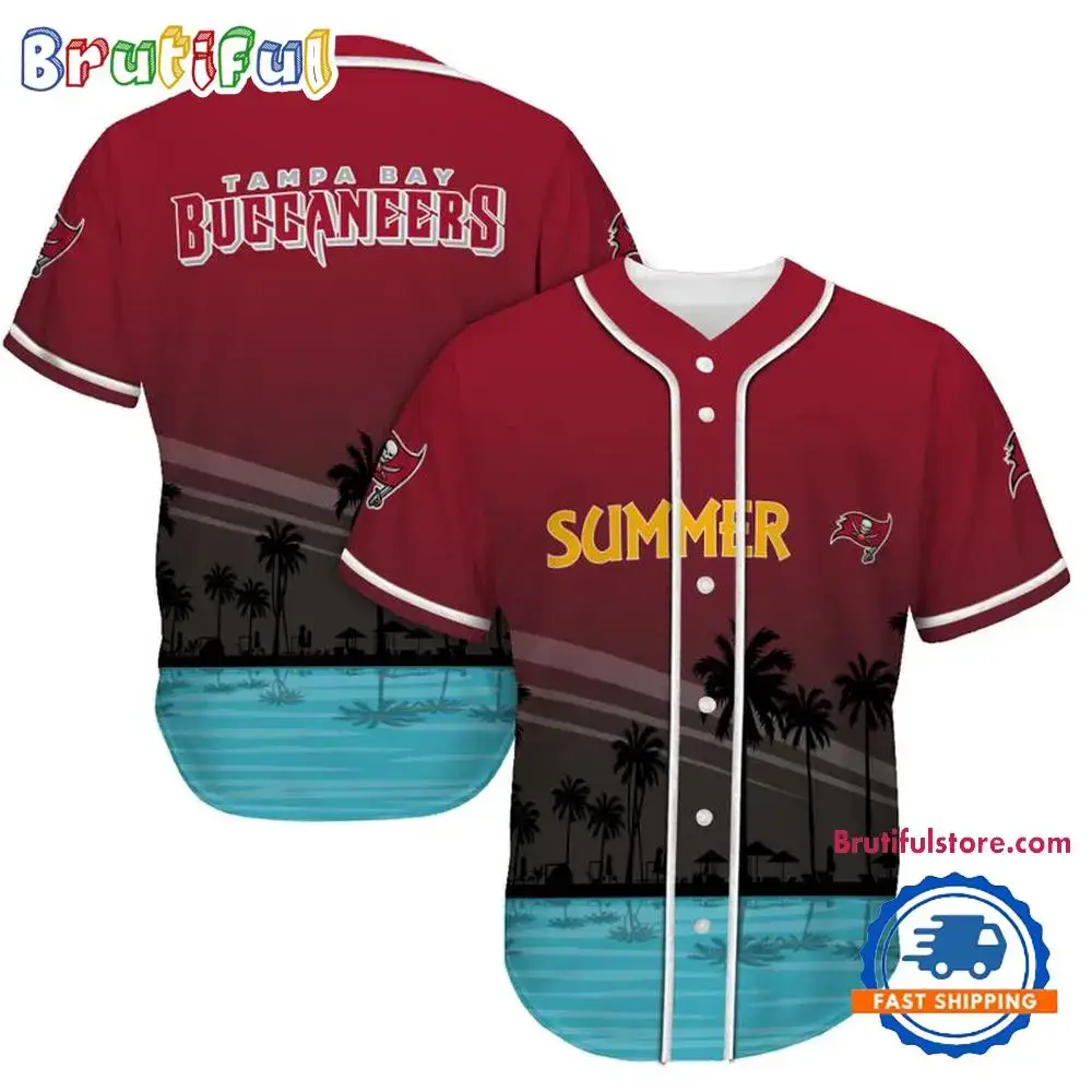NFL Tampa Bay Buccaneers Palm Trees Summer On The Beach Baseball Jersey Image