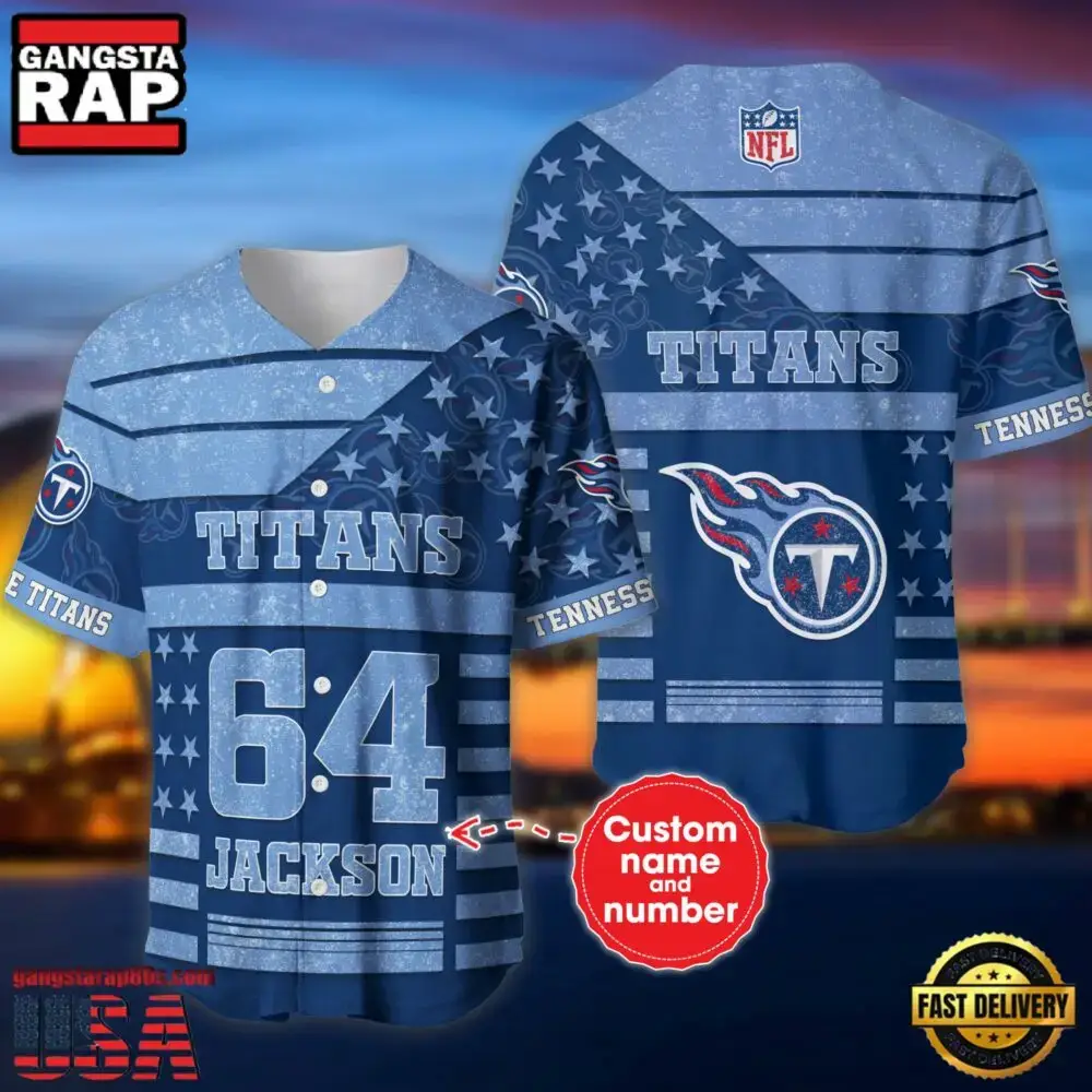 NFL Tennessee Titans Custom Name Number Name Number American Flag Baseball Jersey Shirt Image