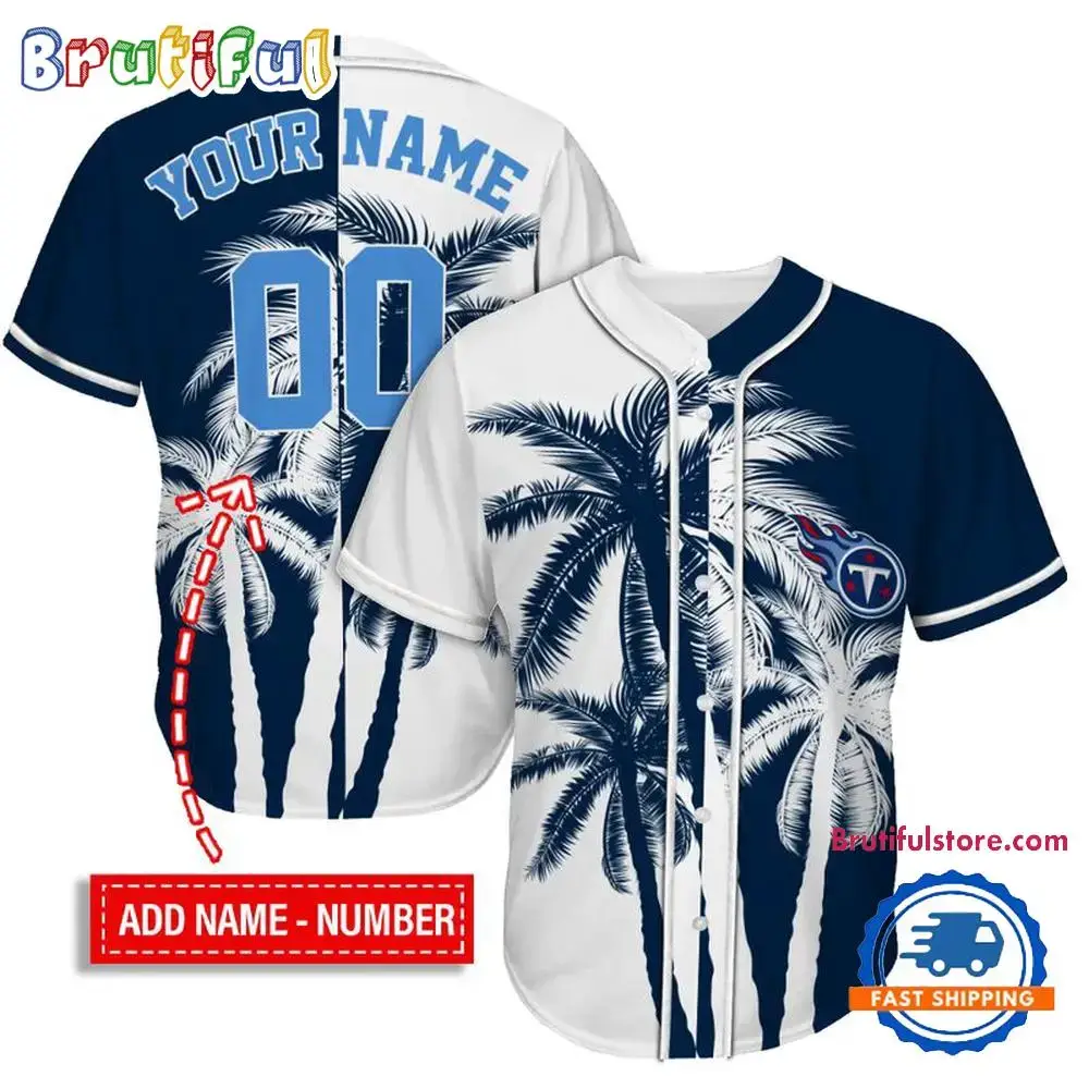 NFL Tennessee Titans Palm Trees Pattern Summer Personalized Baseball Jersey Image