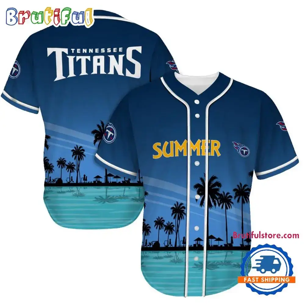 NFL Tennessee Titans Palm Trees Summer On The Beach Baseball Jersey Image