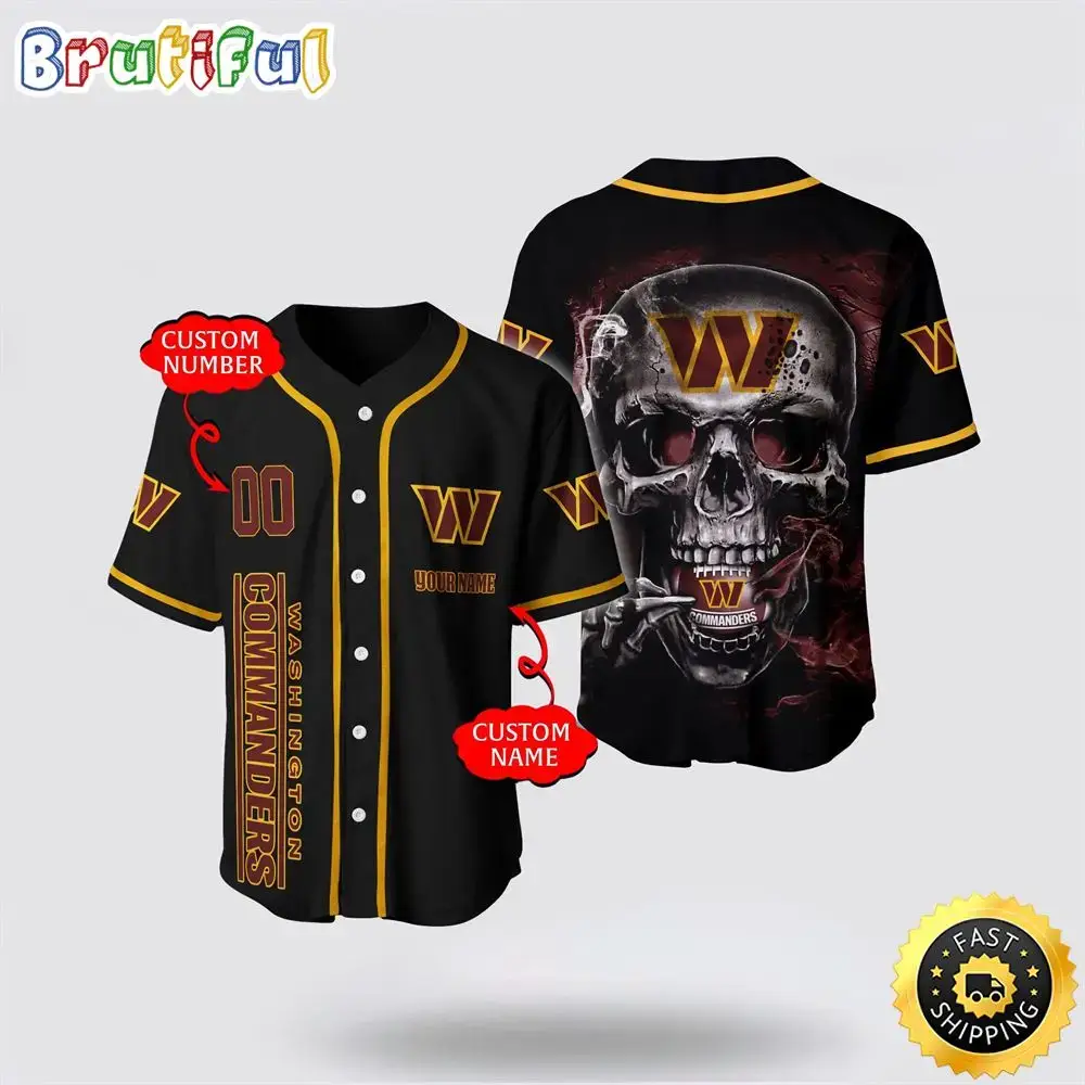 NFL Washington Commanders Baseball Jersey 3D Personalized Skull Embrace Fashion And Team Spirit Image