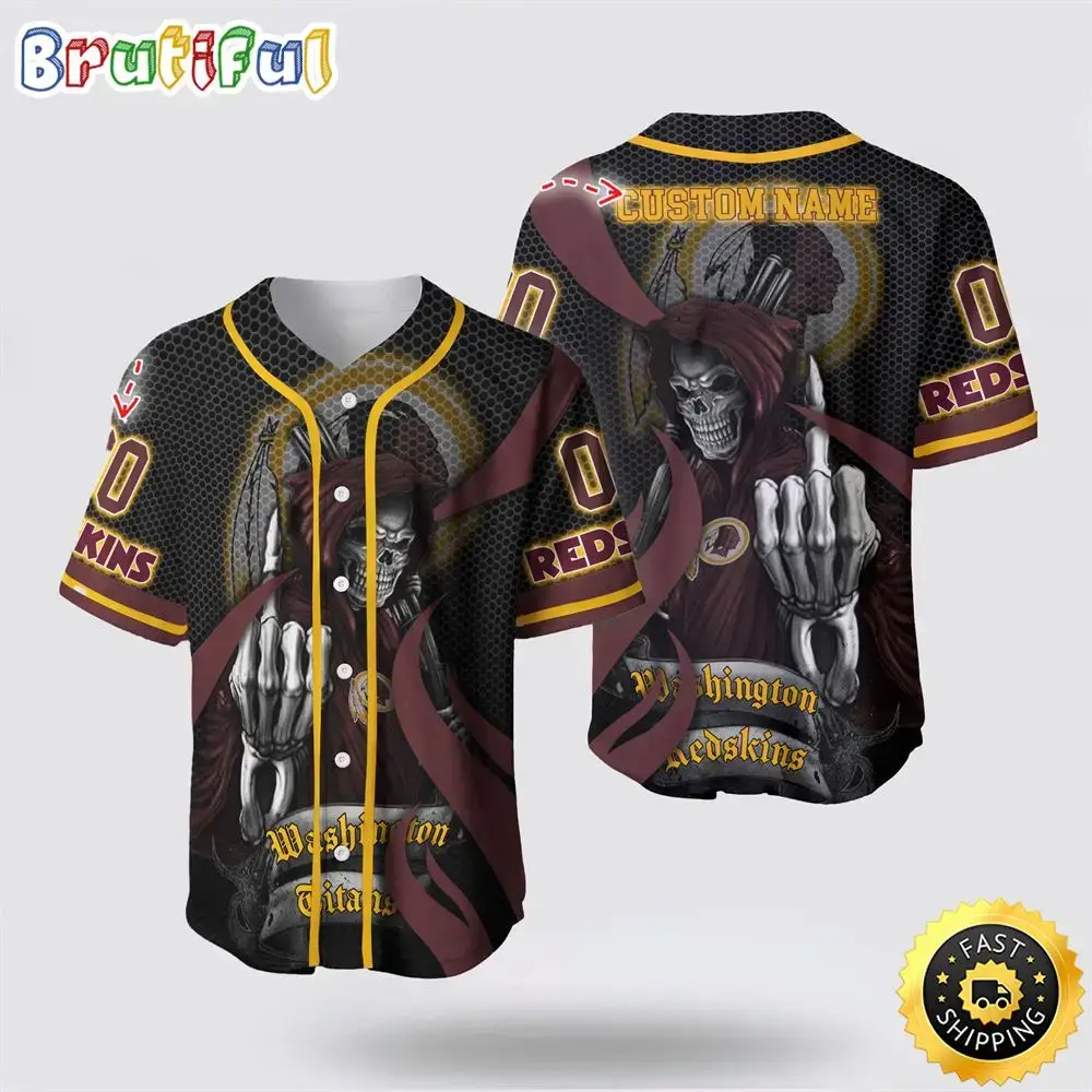 NFL Washington Commanders Baseball Jersey 3D Personalized Skull Gear Up For Game Day Image