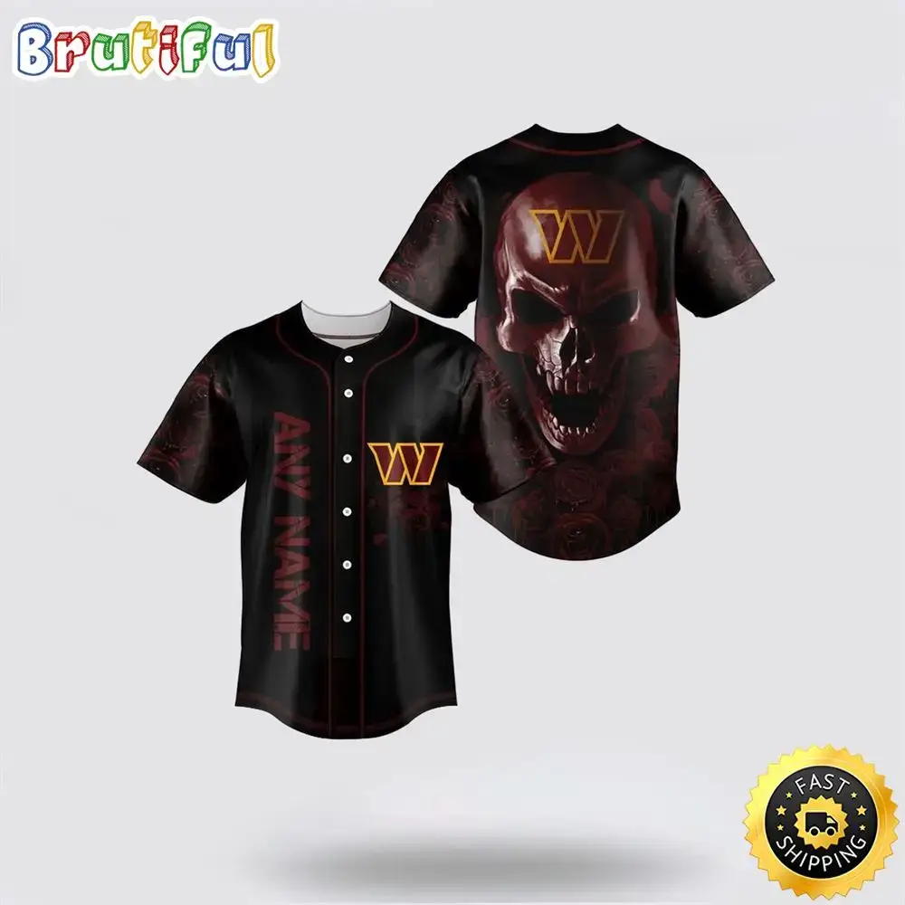 NFL Washington Commanders Baseball Jersey 3D Personalized Skull Top Quality Fan Apparel Image