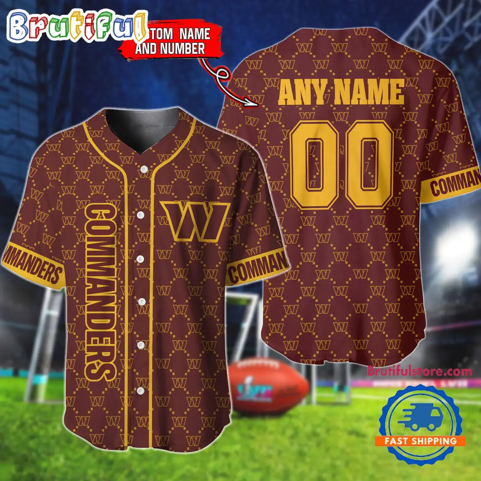 NFL Washington Commanders Logo Team Hologram Pattern Design Baseball Jersey Image