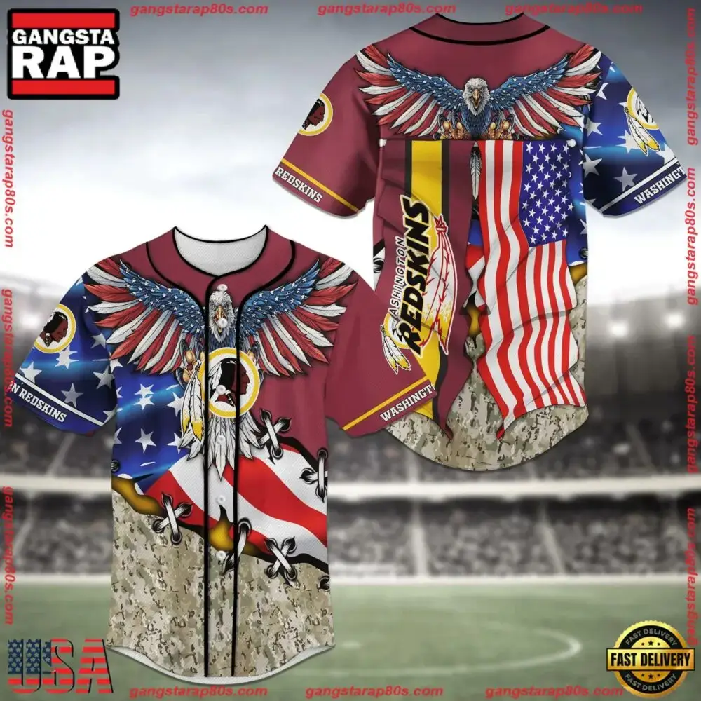 NFL Washington Redskins Eagle American Flag New Design Baseball Jersey Shirt Image