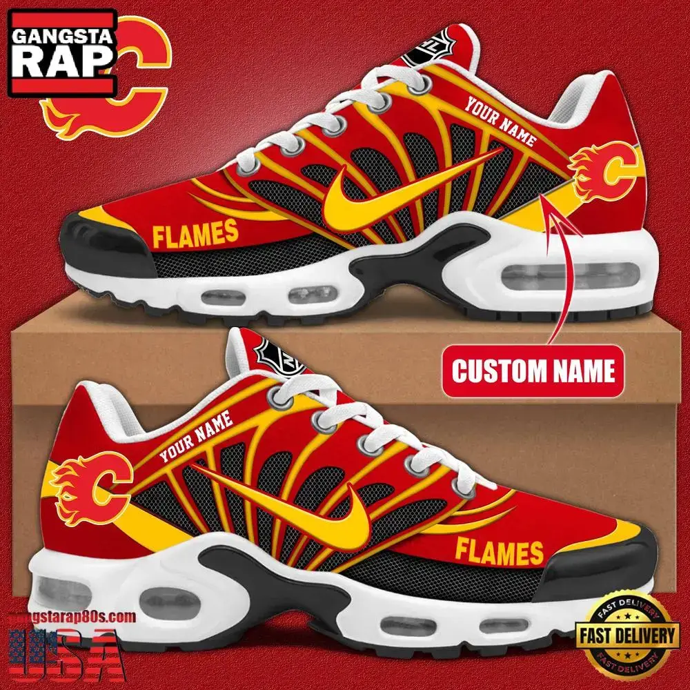 NHL Custom Name Calgary Flames New Design Air Max Plus Shoes Running Sneakers Image