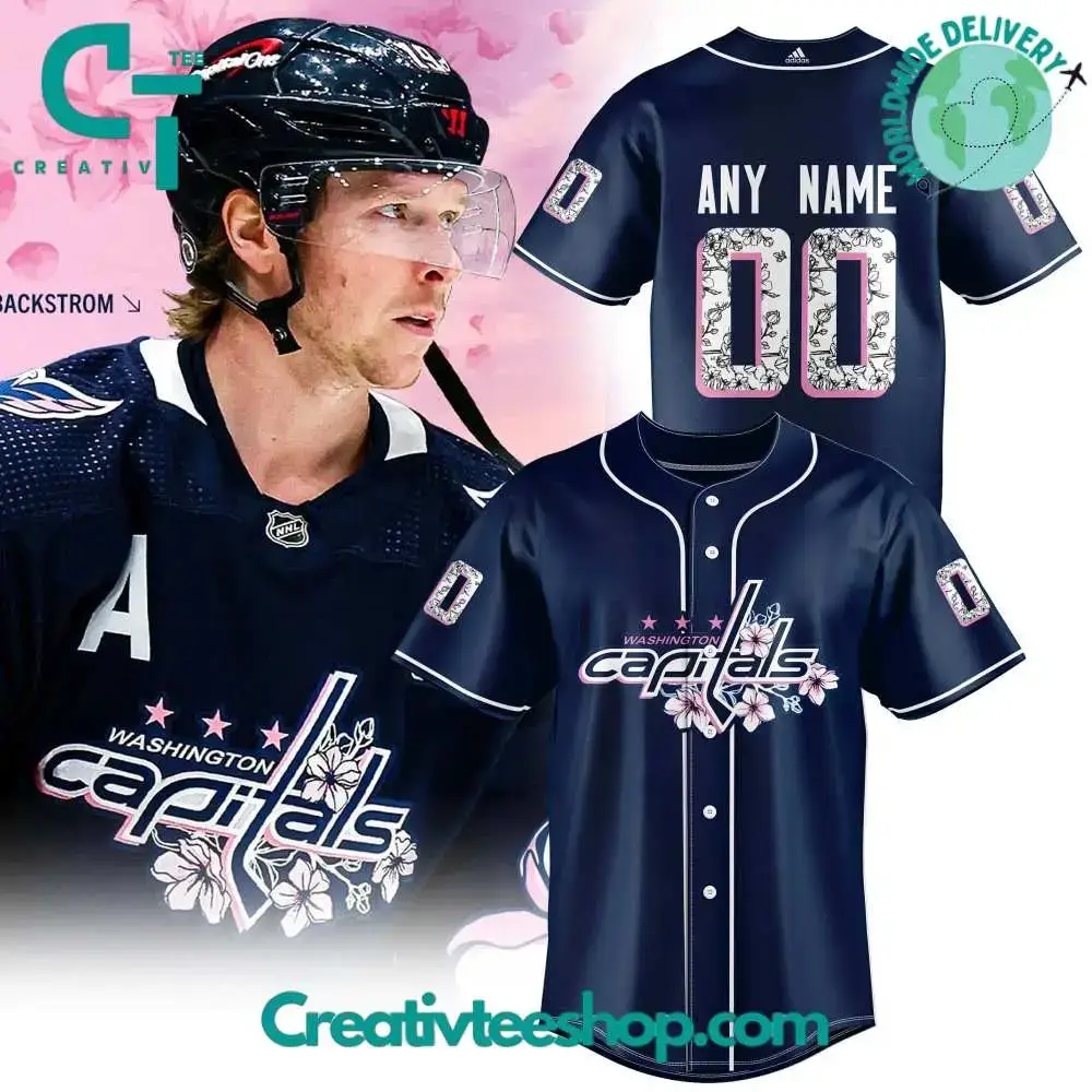 Nhl Washington Capitals Cherry Blossom Navy Baseball Jersey Image