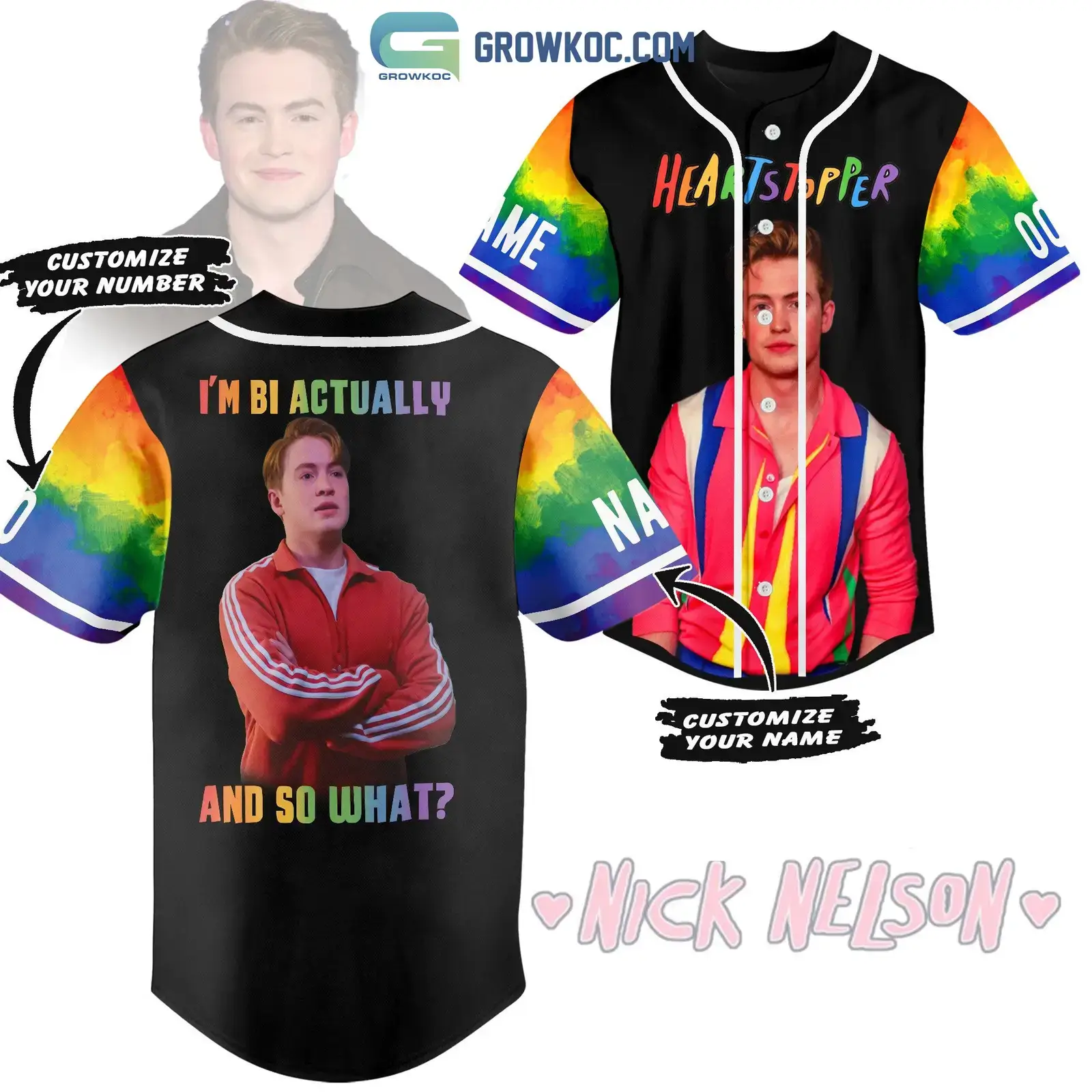 Nick Nelson Heartstopper I'm Bi Actually And So What Personalized Baseball Jersey Image