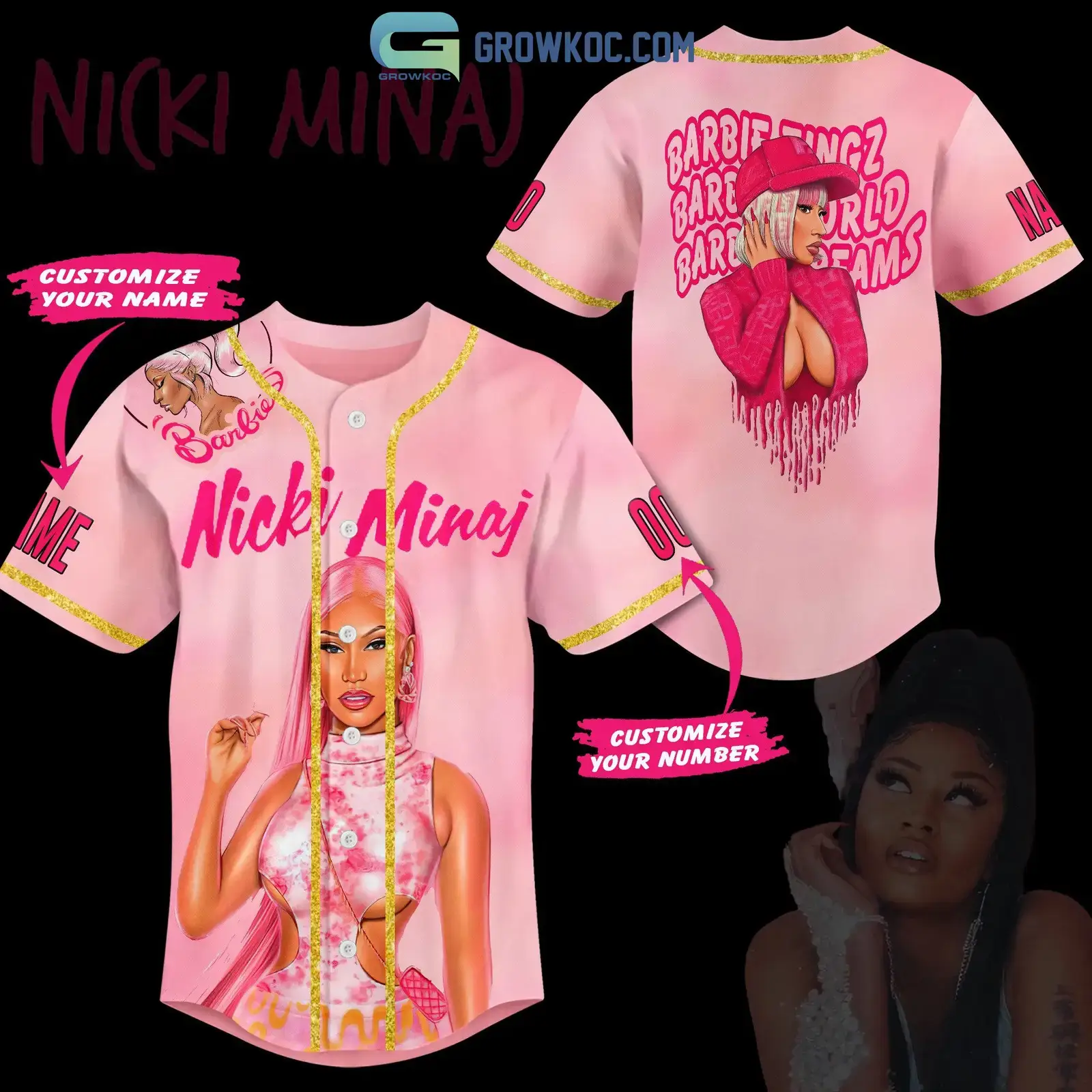 Nicki Minaj Barbie Personalized Baseball Jersey Image
