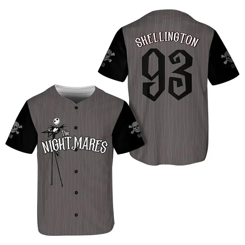 Nightmare Baseball Jersey – Spooky Style With Skellington Design – Perfect Gift! Image