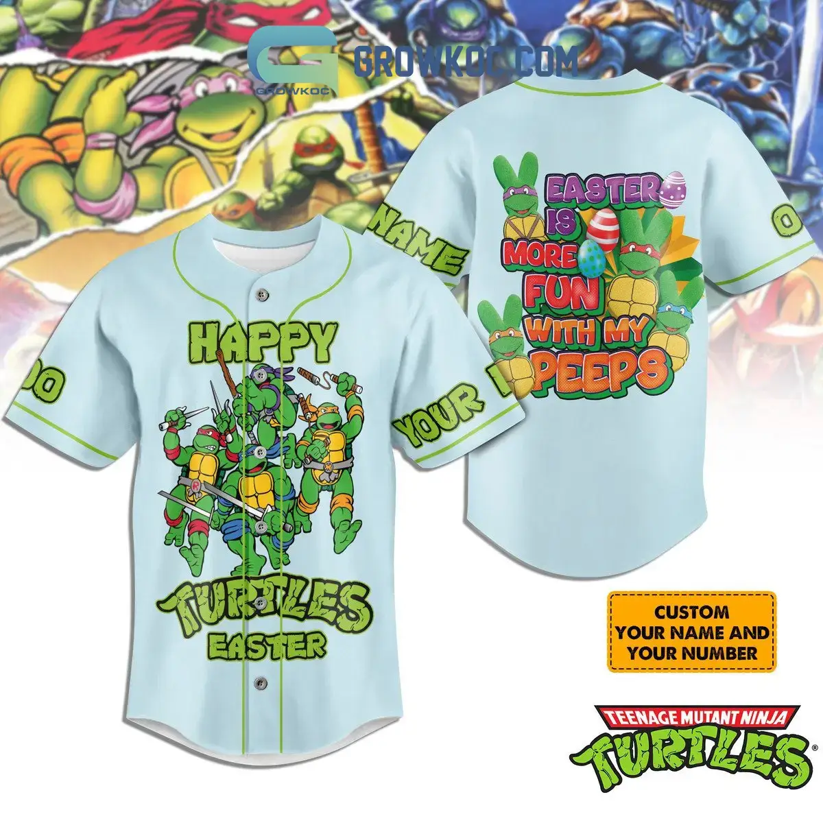 Ninja Turtles Easter Is More Fun With My Peeps Blue Personalized Baseball Jersey Image