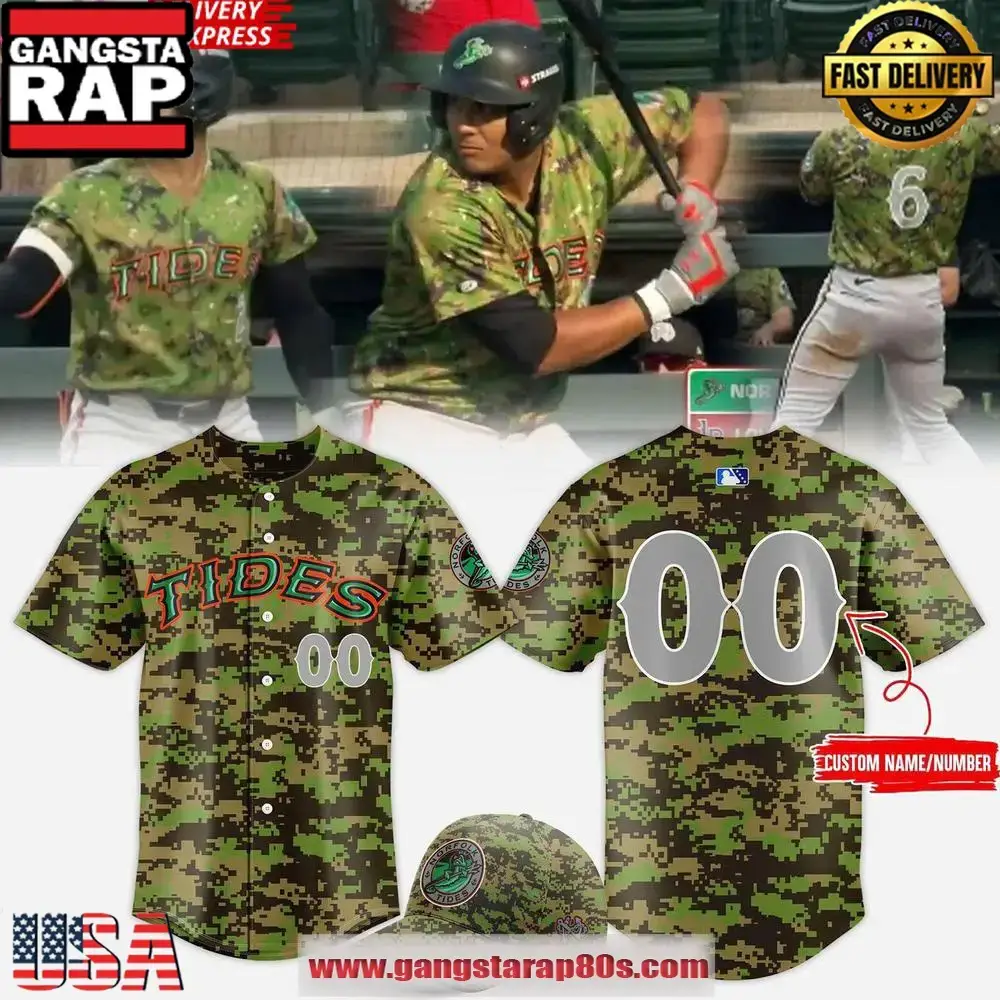 Norfolk Tides Military Appreciation 2025 Camo Custom Baseball Jersey Shirt Image