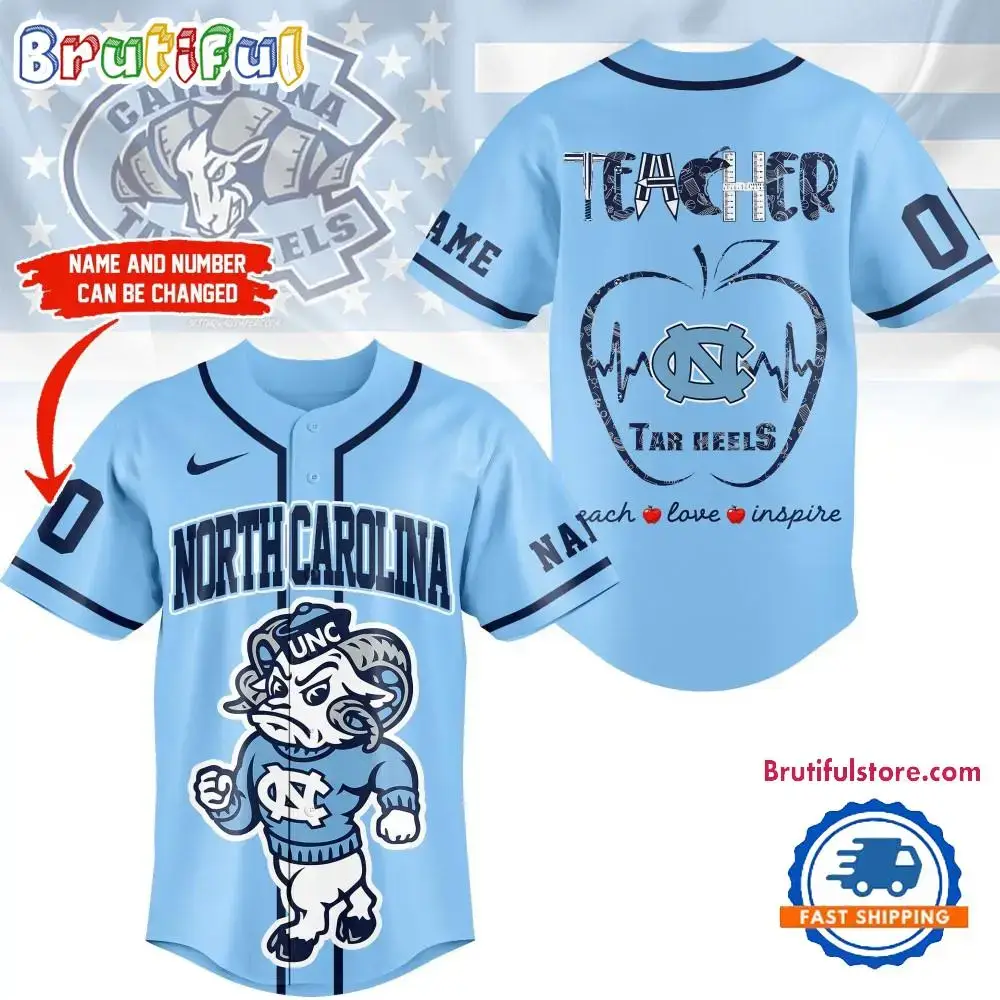 North Carolina Tar Heels Mascot Teacher Appreciation Month Baseball Jersey Image