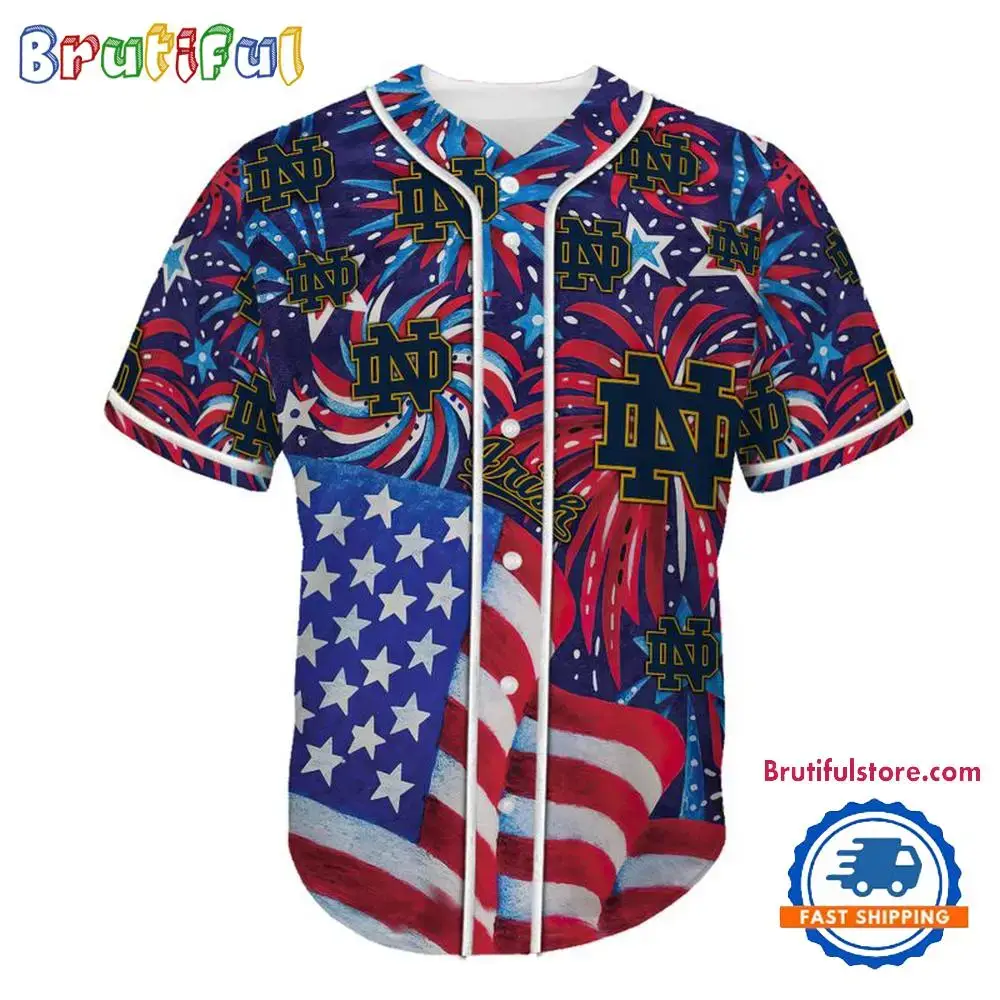 Notre Dame USA Flag Independence Day Baseball Jersey, Sport Team 4th of July Jersey Image