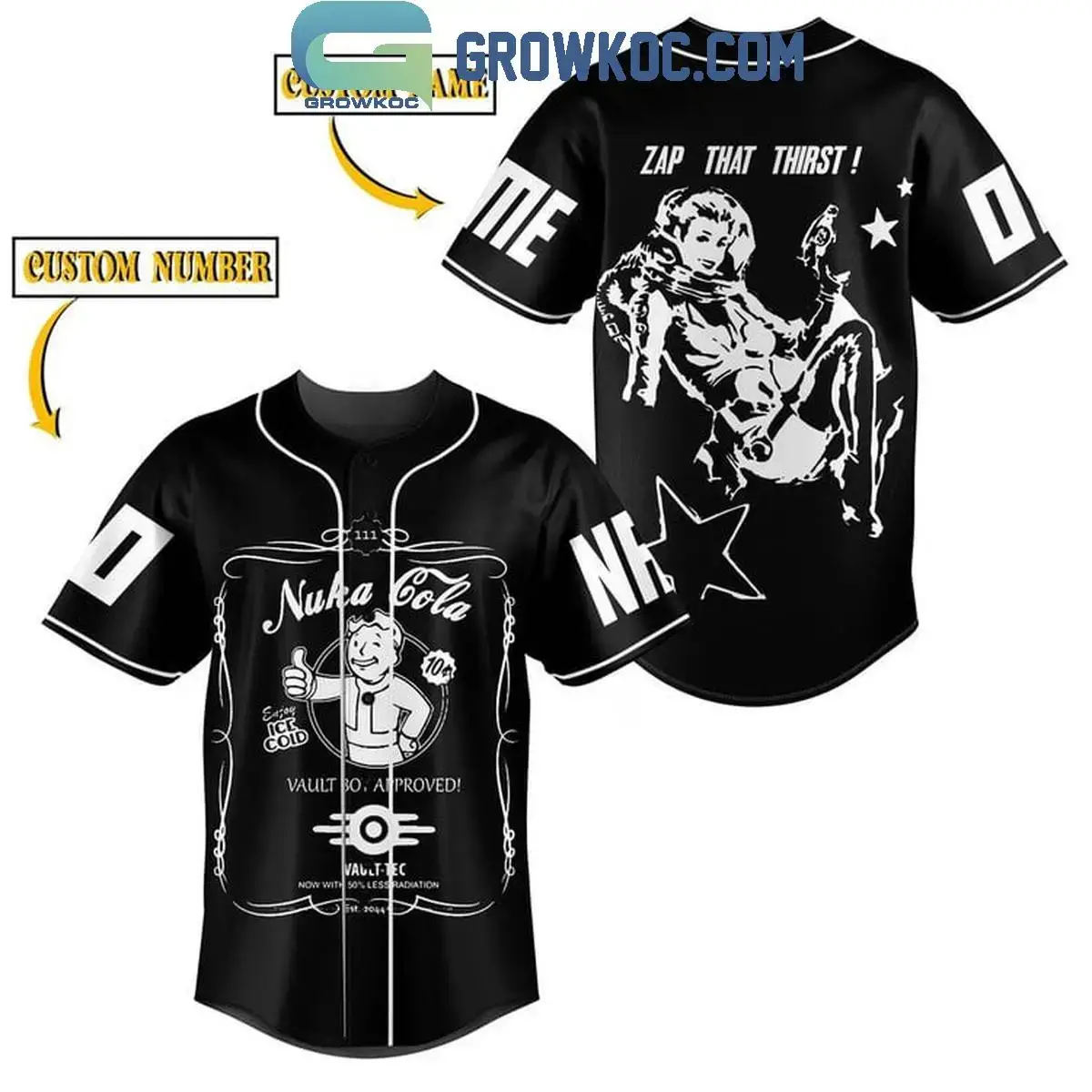 Nuka Cola Zap That Thirst Fallout Black And White Personalized Baseball Jersey Image