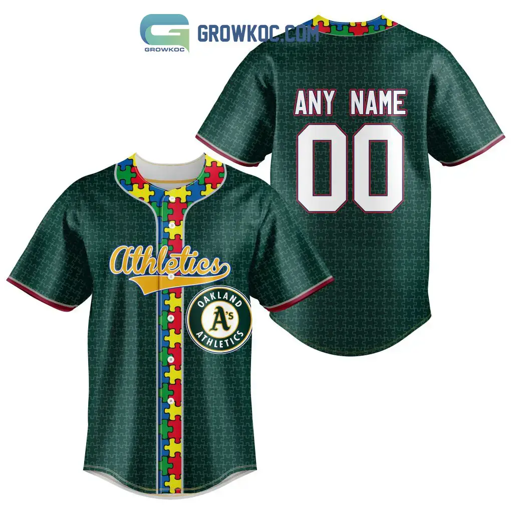 Oakland Athletics MLB Fearless Against Autism Personalized Baseball Jersey Image