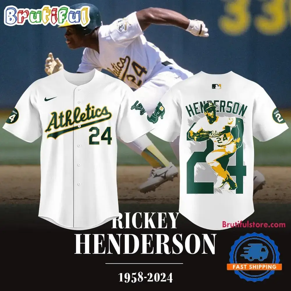 Oakland Athletics Rickey Henderson Forever 24 Baseball Jersey Image