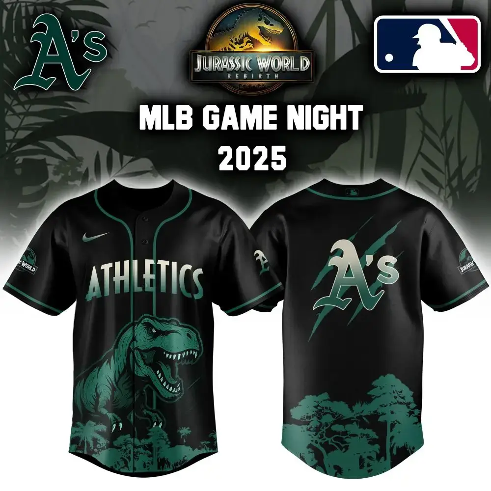 Oakland Athletics X Mlb Jurassic World Custom Baseball Jersey Image