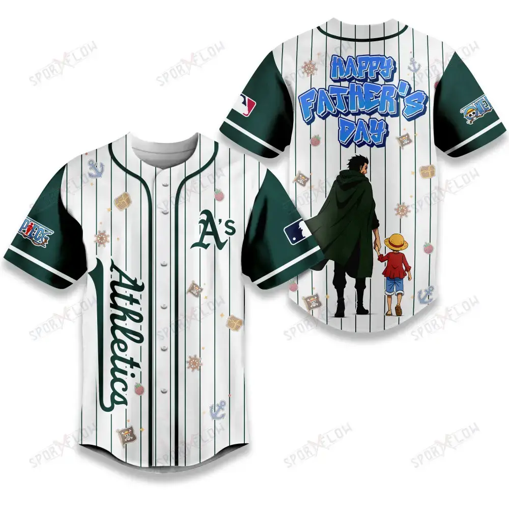 Oakland Athletics X One Piece Dragon & Luffy Dad Baseball Jersey Image