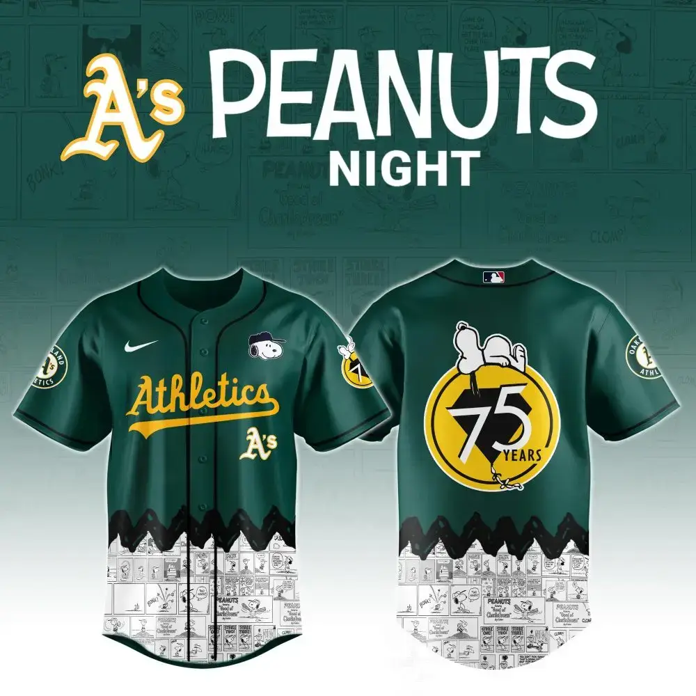 Oakland Athletics X Peanuts Night Custom Baseball Jersey Image