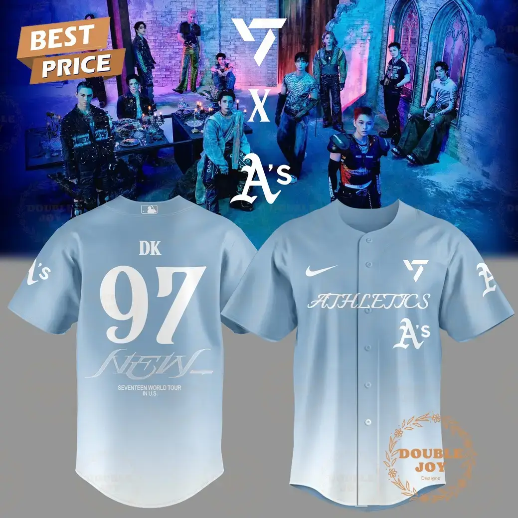 Oakland Athletics x SEVENTEEN DK Num97 World Tour 2025 Sky Blue Baseball Jersey Image