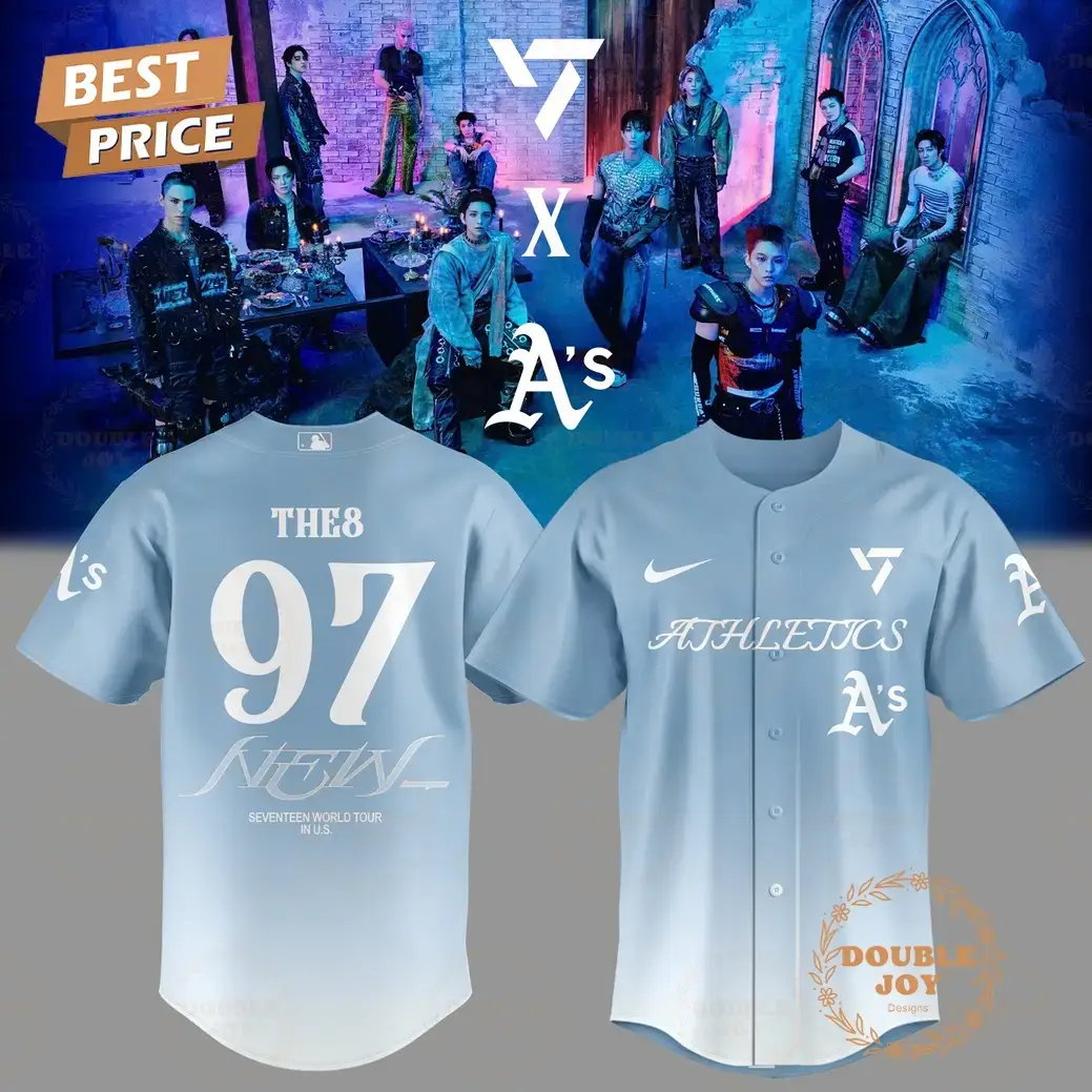 Oakland Athletics x SEVENTEEN THE8 Num97 World Tour 2025 Sky Blue Baseball Jersey Image