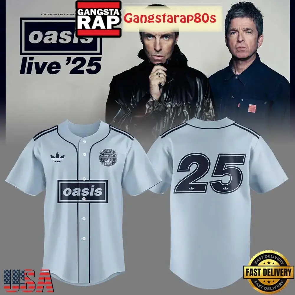 Oasis Live ’25 Tour Ocean Blue Baseball Jersey Image