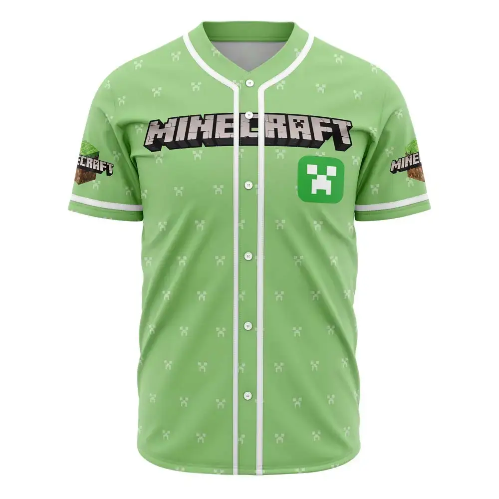 Official Minecraft Creeper Baseball Jersey - Stylish Gaming Apparel For Fans Image