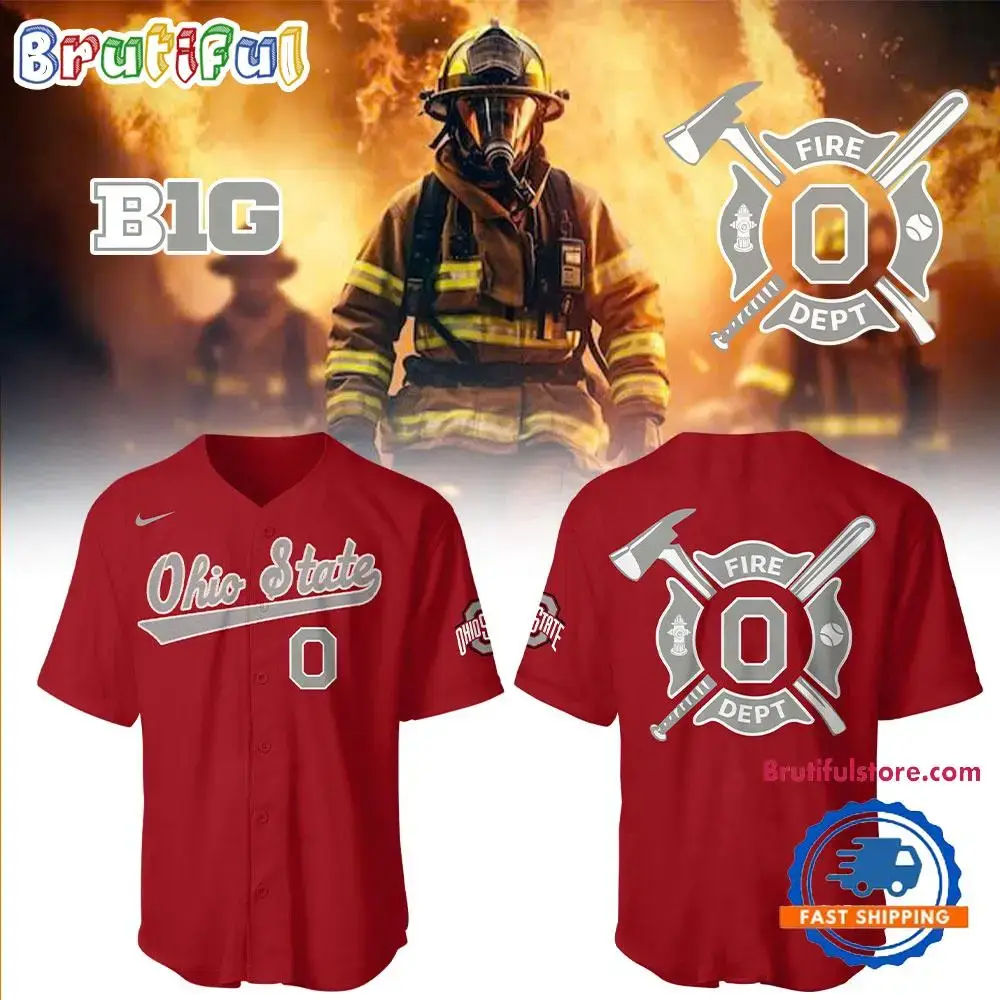 Ohio State Baseball x Firefighter Appreciation Night Red Jersey Shirt Image