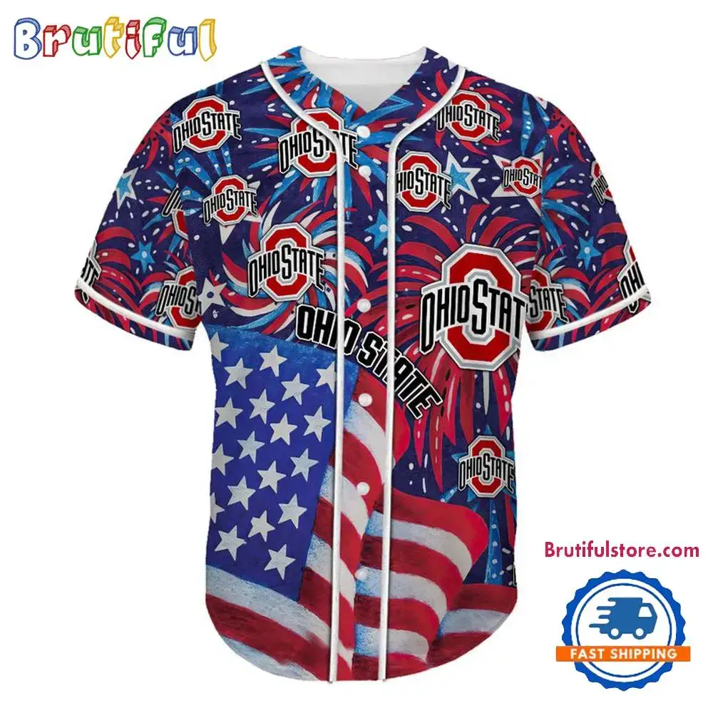 Ohio State Buckeyes USA Flag Independence Day Baseball Jersey, Sport Team 4th of July Jersey Image