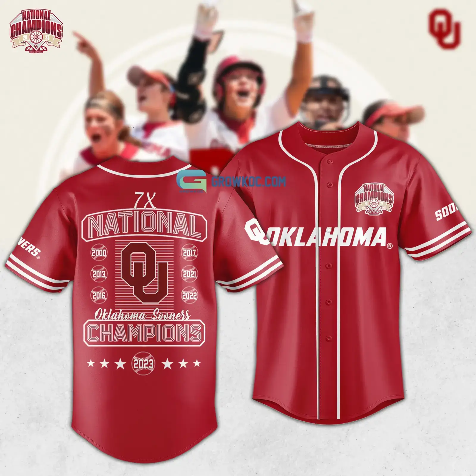 Oklahoma Sooners Back To Back To Back National Champions Softball Baseball Jersey Image