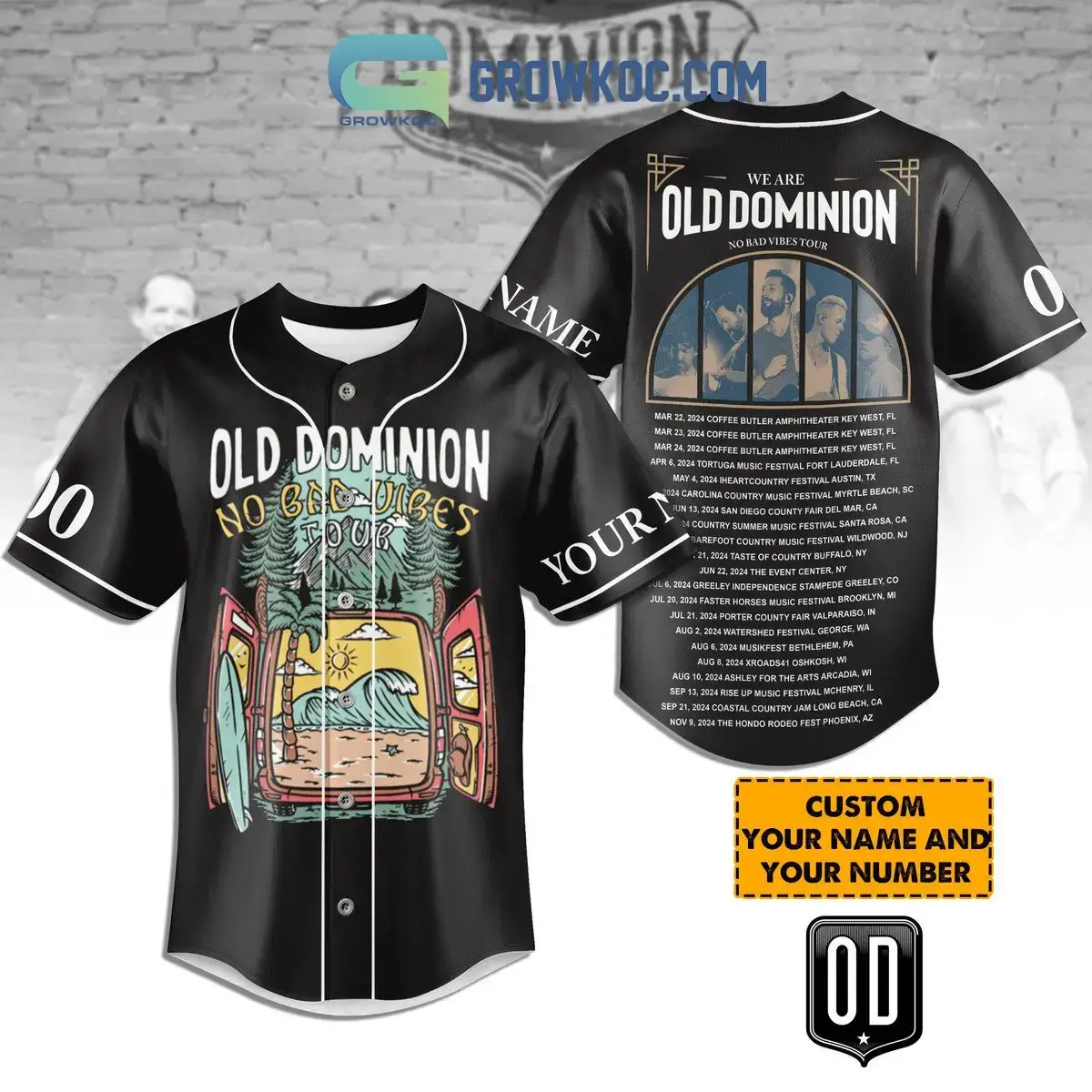 Old Dominion No Bad Vibes Tour Personalized Baseball Jersey Image