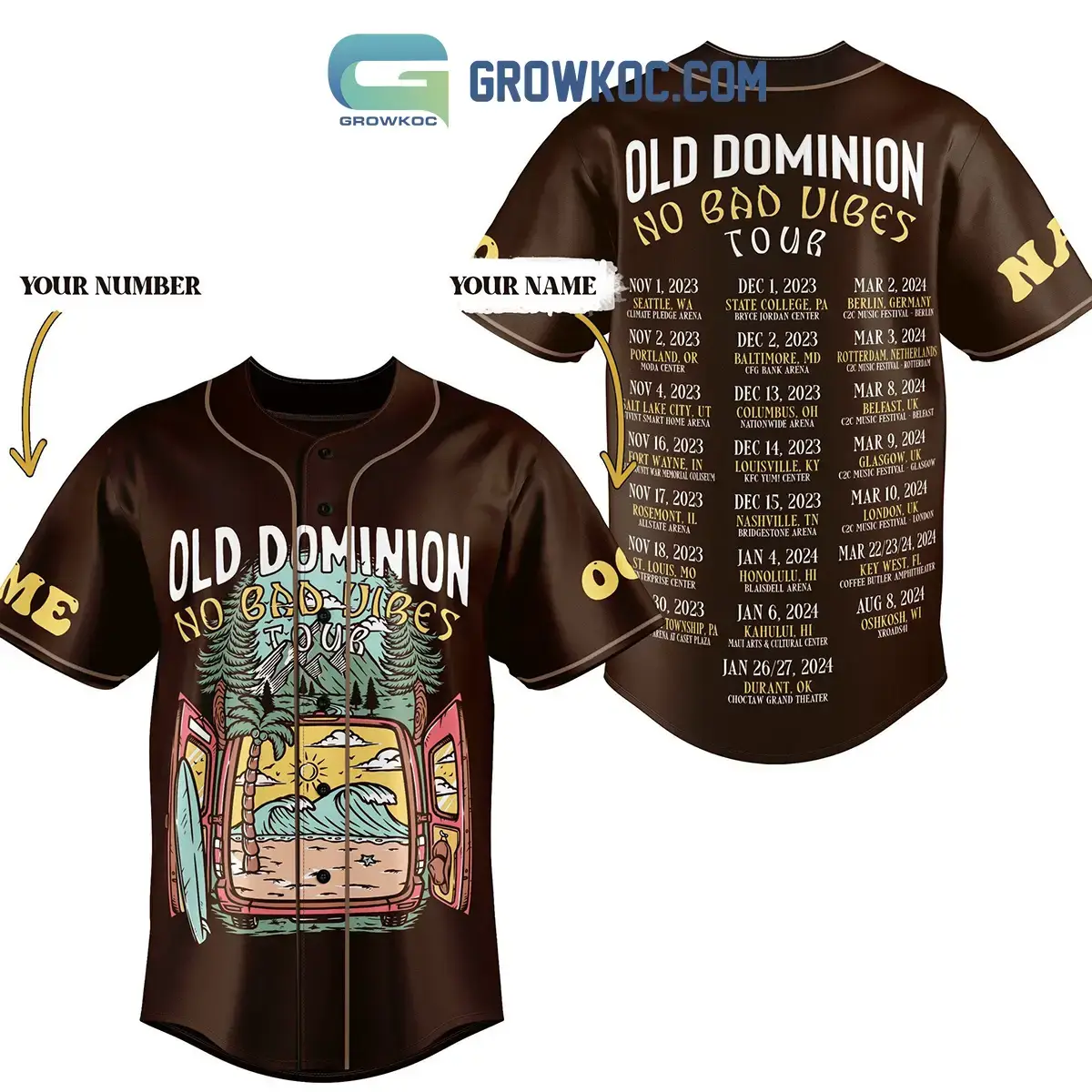 Old Dominion no Bad Vibes Tour Personalized Baseball Jersey Image