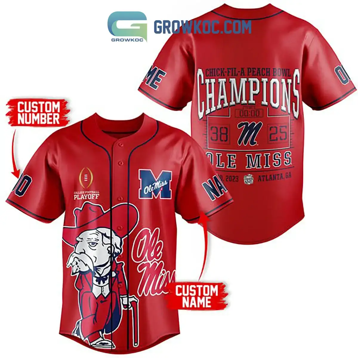 Ole Miss Rebels Hotty Toddy Champions Personalized Baseball Jersey Red Version Image