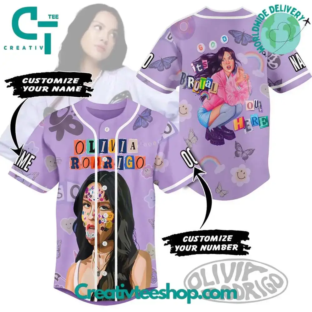 Olivia Rodrigo "It' Brutal Out Here" Custom Name Baseball Jersey Image
