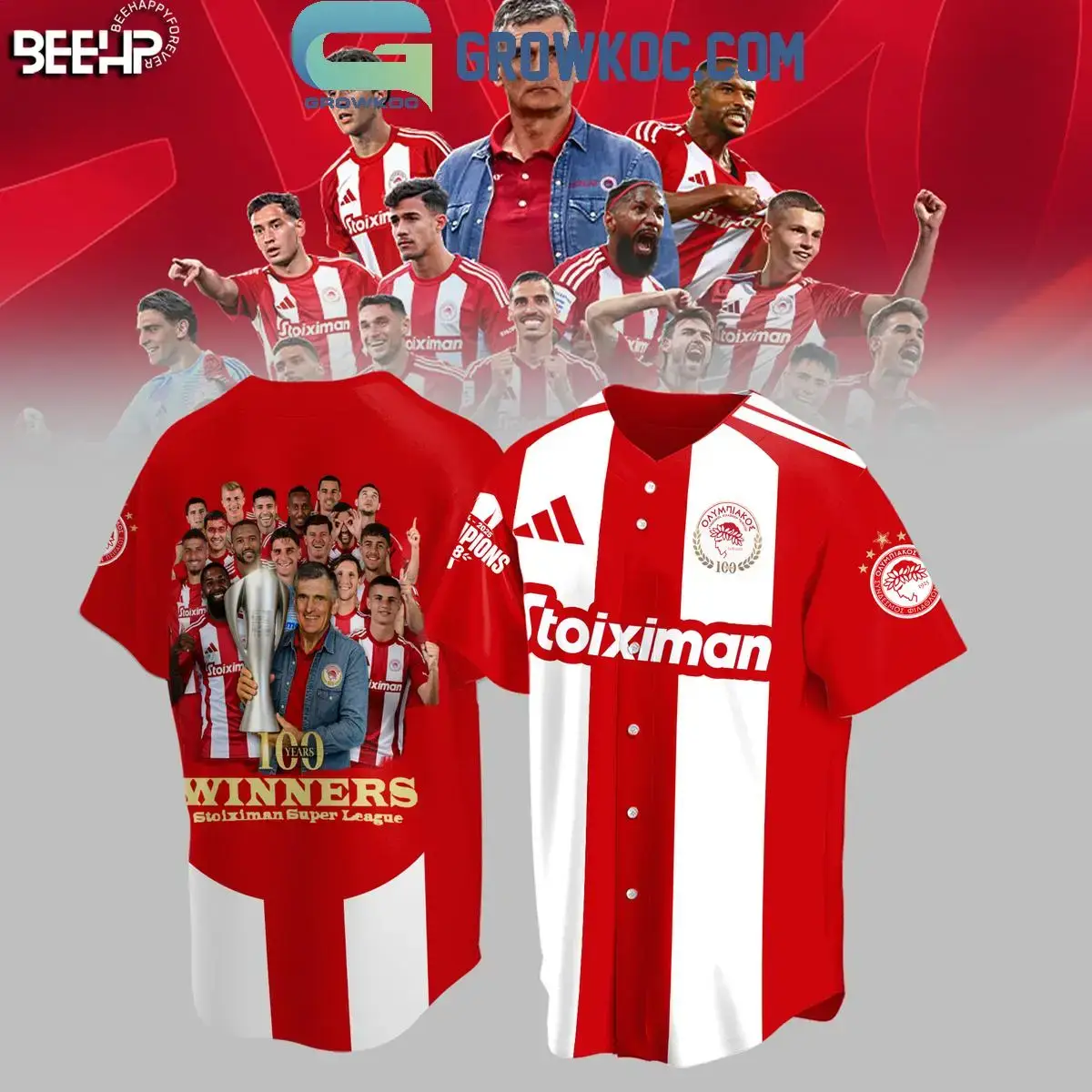 Olympiakos 100 Years Winners Stoiximan Super League Baseball Jersey Image