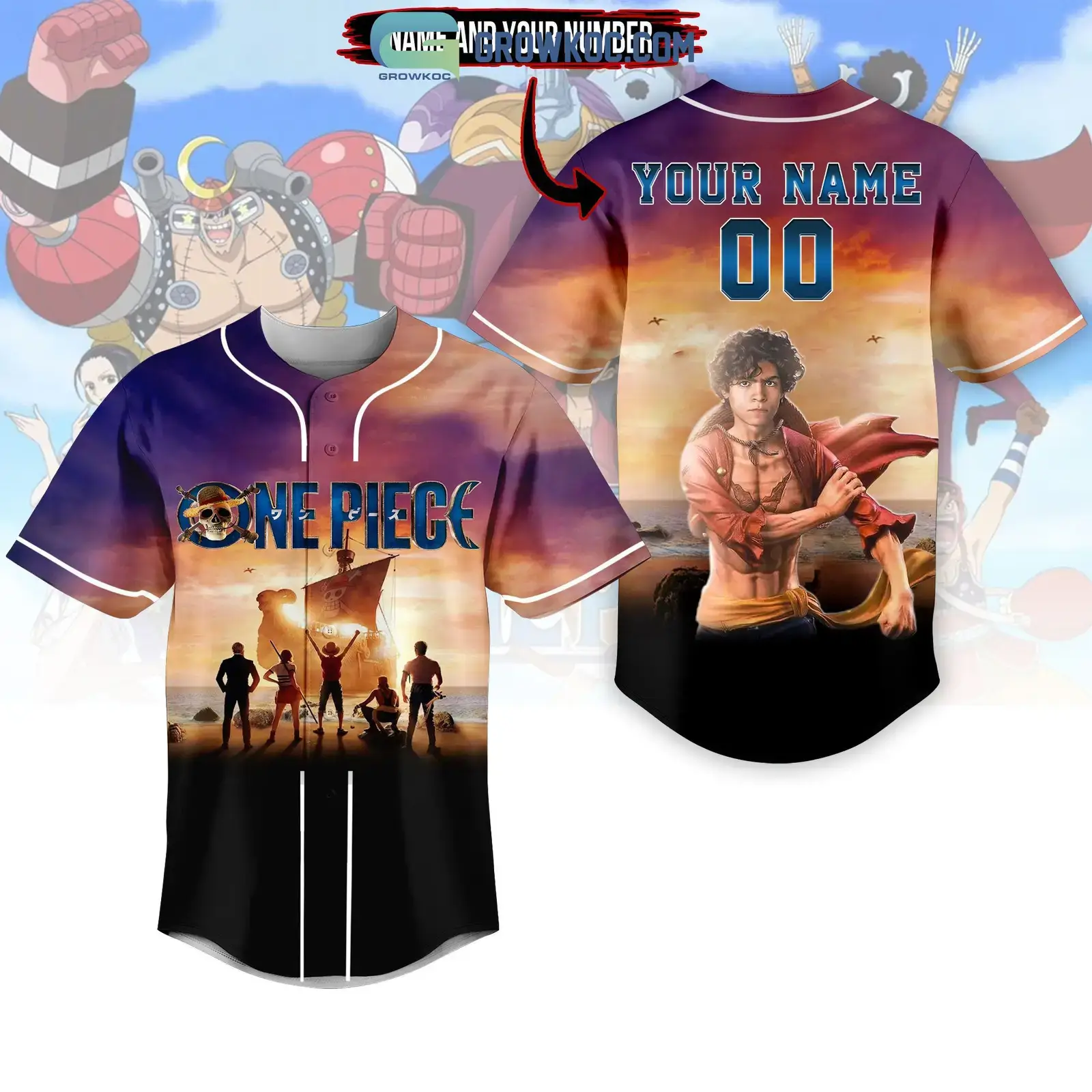 One Piece Anime King Personalized Baseball Jersey Image
