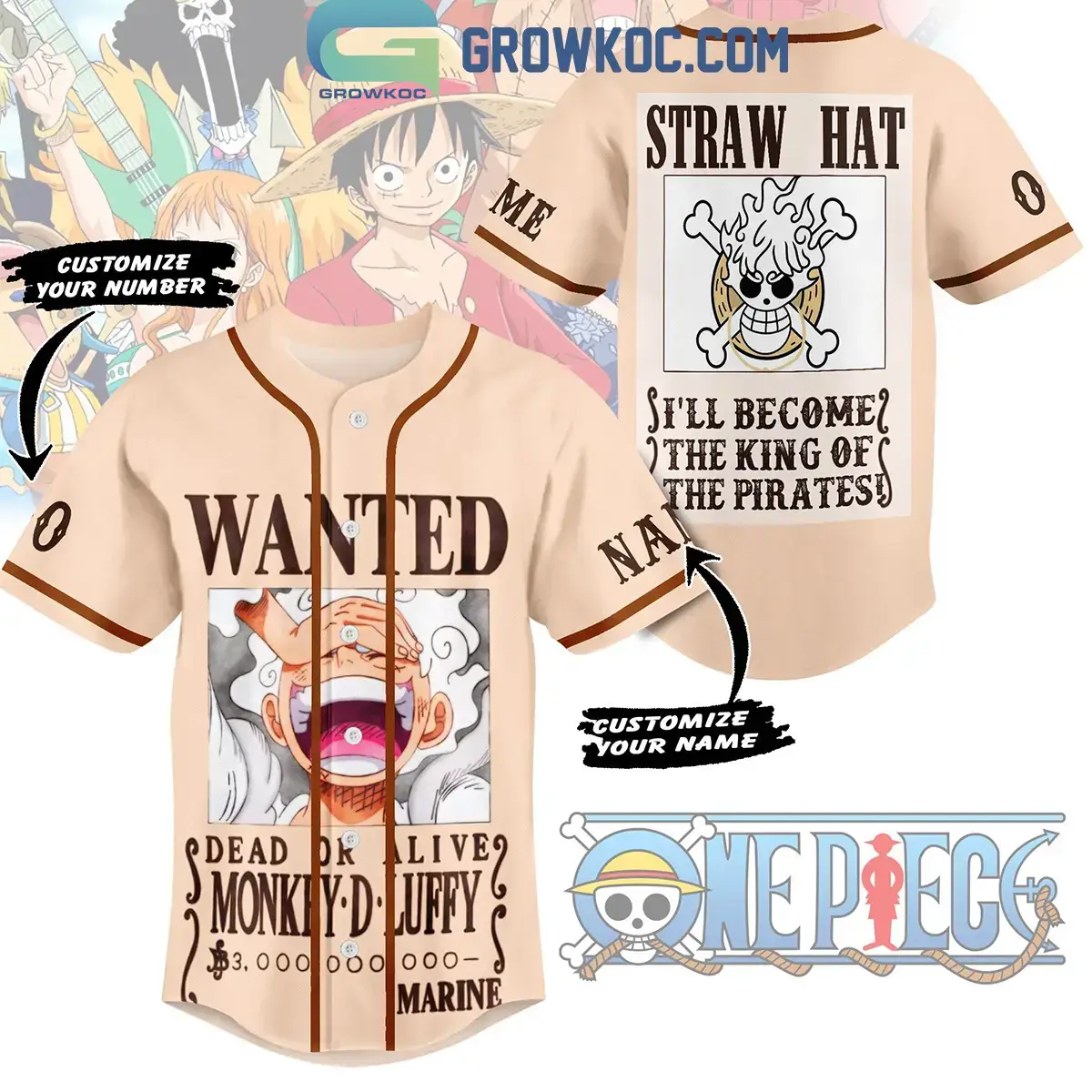 One Piece Monkey D Luffy Dead Or Alive Wanted Straw Hat Personalized Baseball Jersey Image
