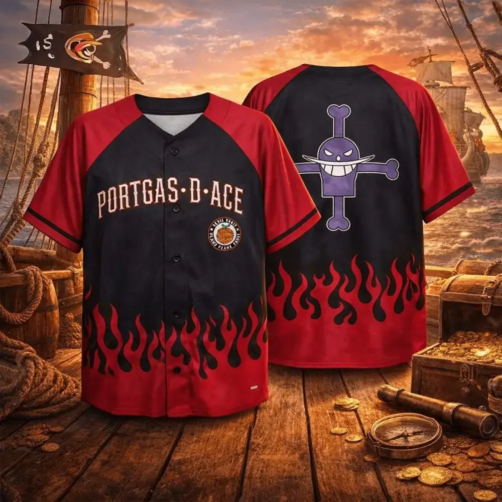 One Piece Portgas D Ace All Over Print Baseball Jersey 2026 One Piece Merch Him Gifts Image
