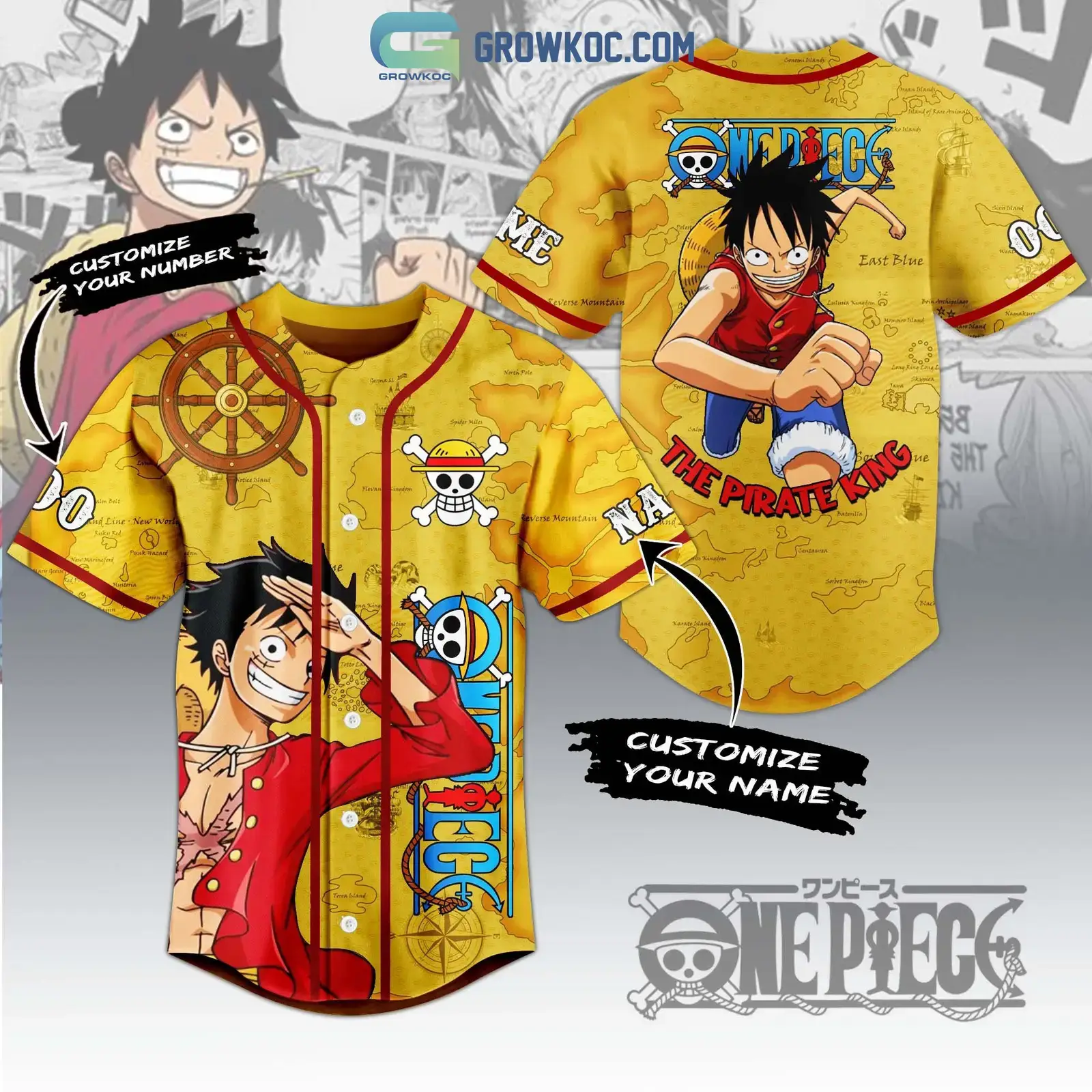 One Piece The Pirate King Personalized Baseball Jersey Image