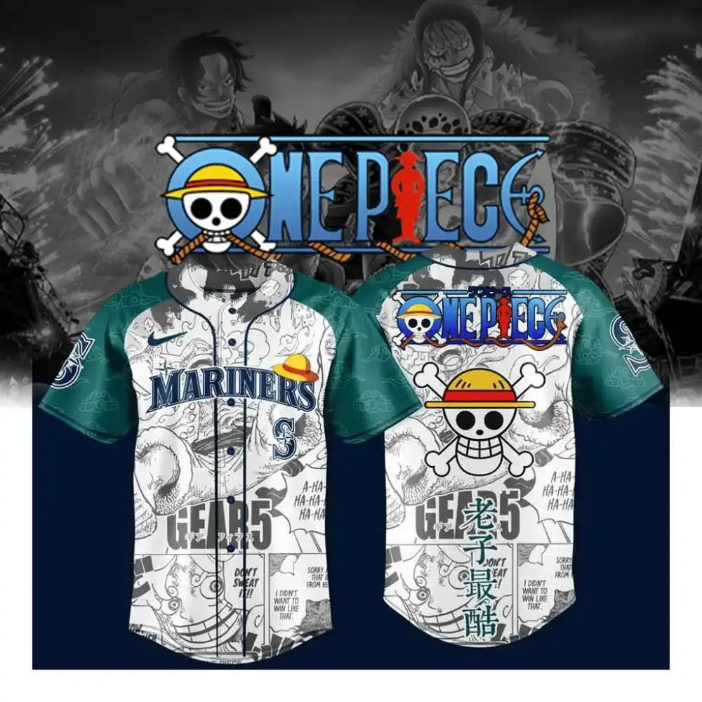 One Piece X Seattle Mariners Baseball Jersey Best Gifts For Baseball Fans Image