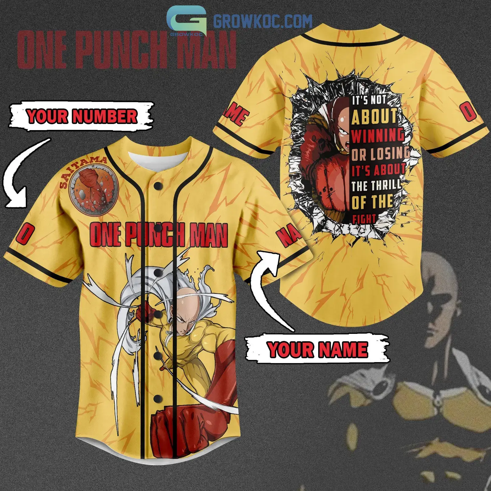 One Punch Man Saitama Personalized Baseball Jersey Image