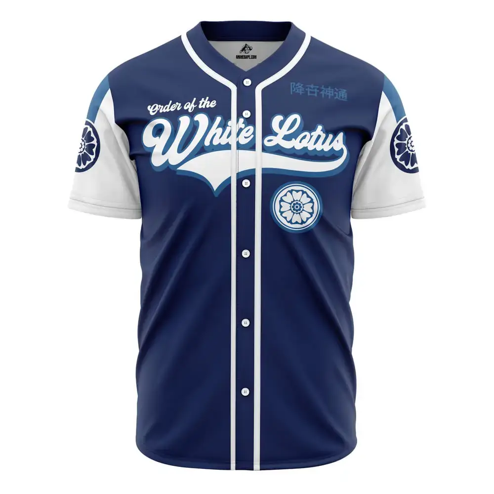Order Of The White Lotus Baseball Jersey - Stylish Navy & White Sportswear Image