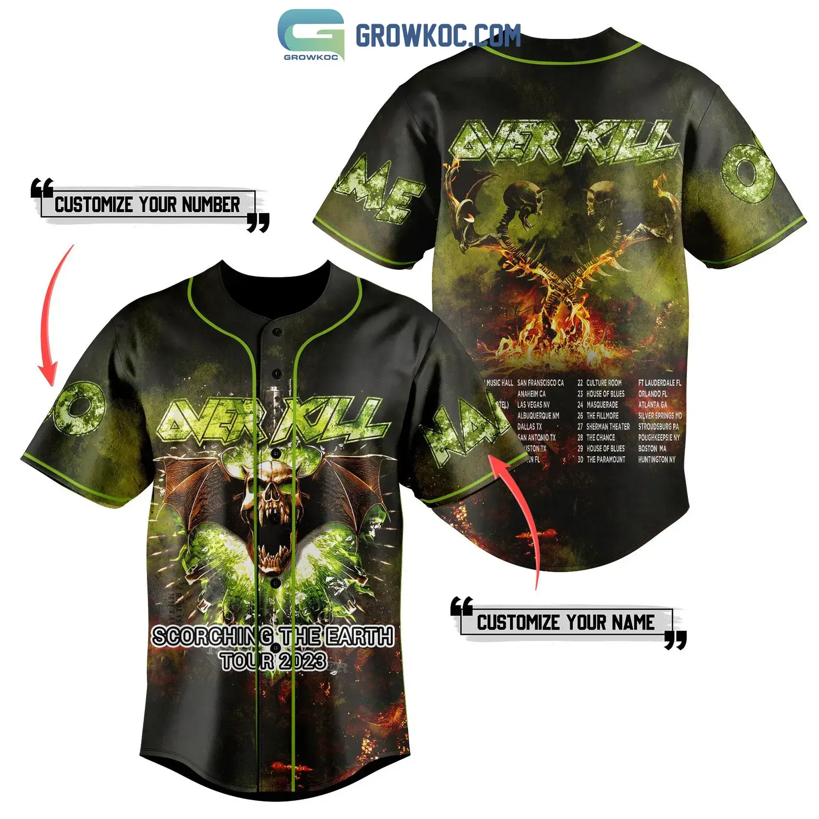 Over Kill Scorching The Earth Tour 2023 Personalized Baseball Jersey Image