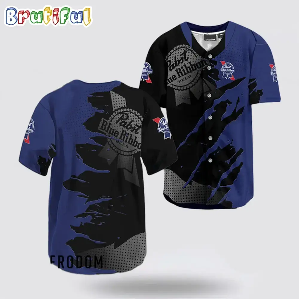 Pabst Blue Ribbon Metal Crack Pattern Baseball Jersey Image