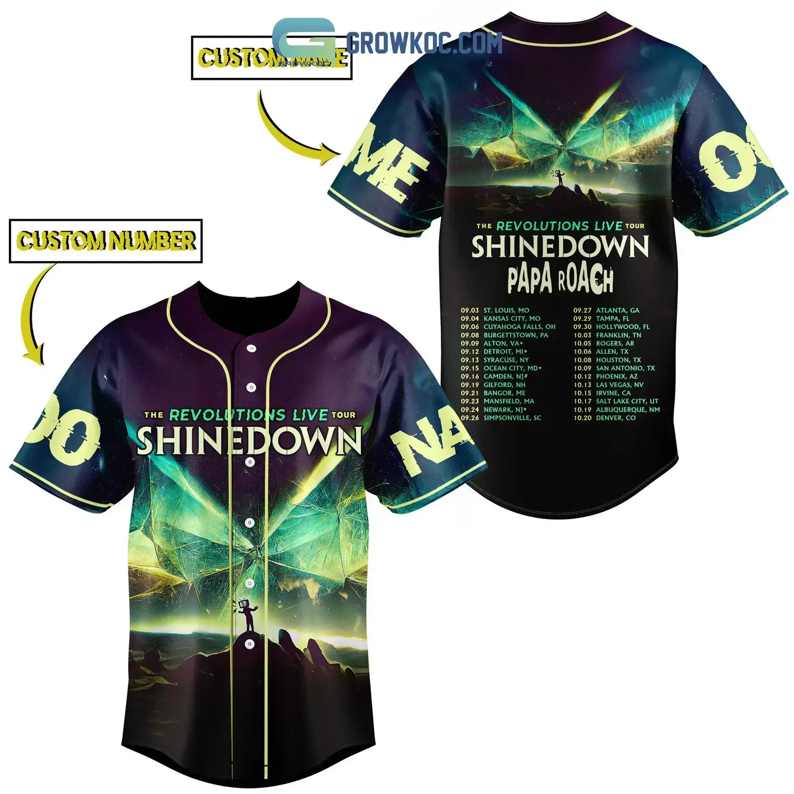 Papa Roach The Revolutions Live Tour Shinedown Personalized Baseball Jersey Image