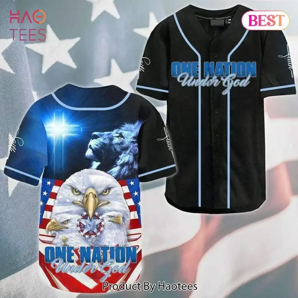 Patriotic Baseball Jersey - One Nation Under God Design - Bold Eagle & Lion Graphics Image