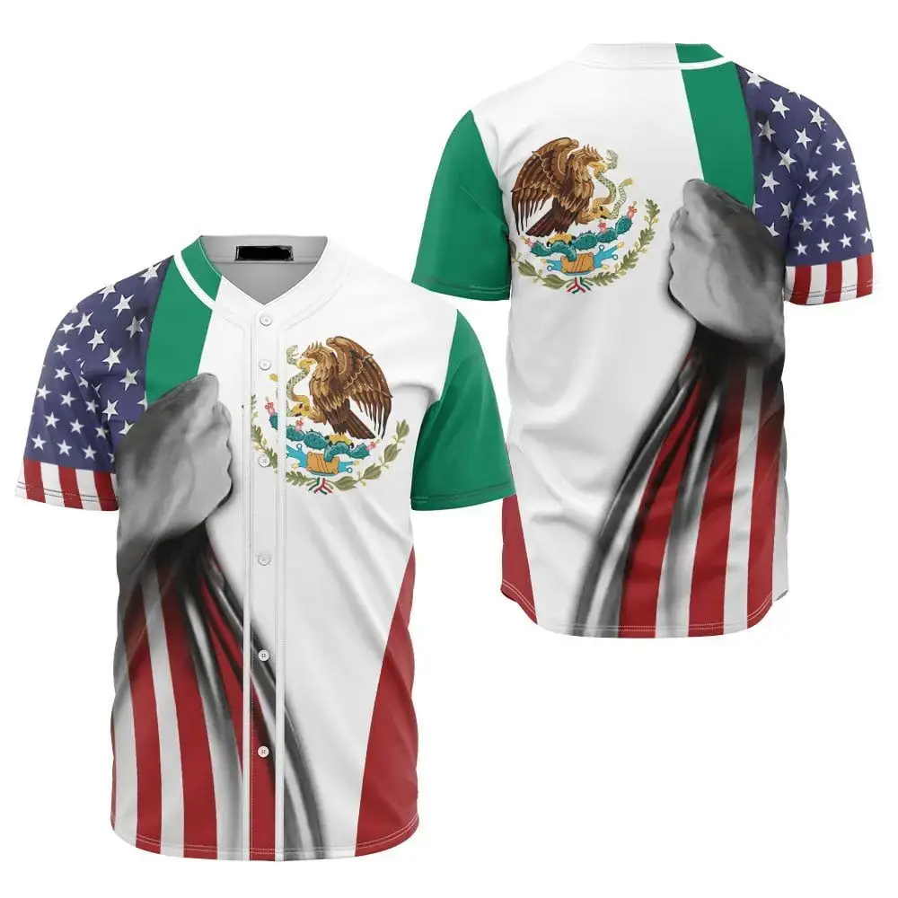 Patriotic Baseball Jersey - Usa & Mexico Flag Design, Unisex, Soft Fabric - Celebrate Unity! Image