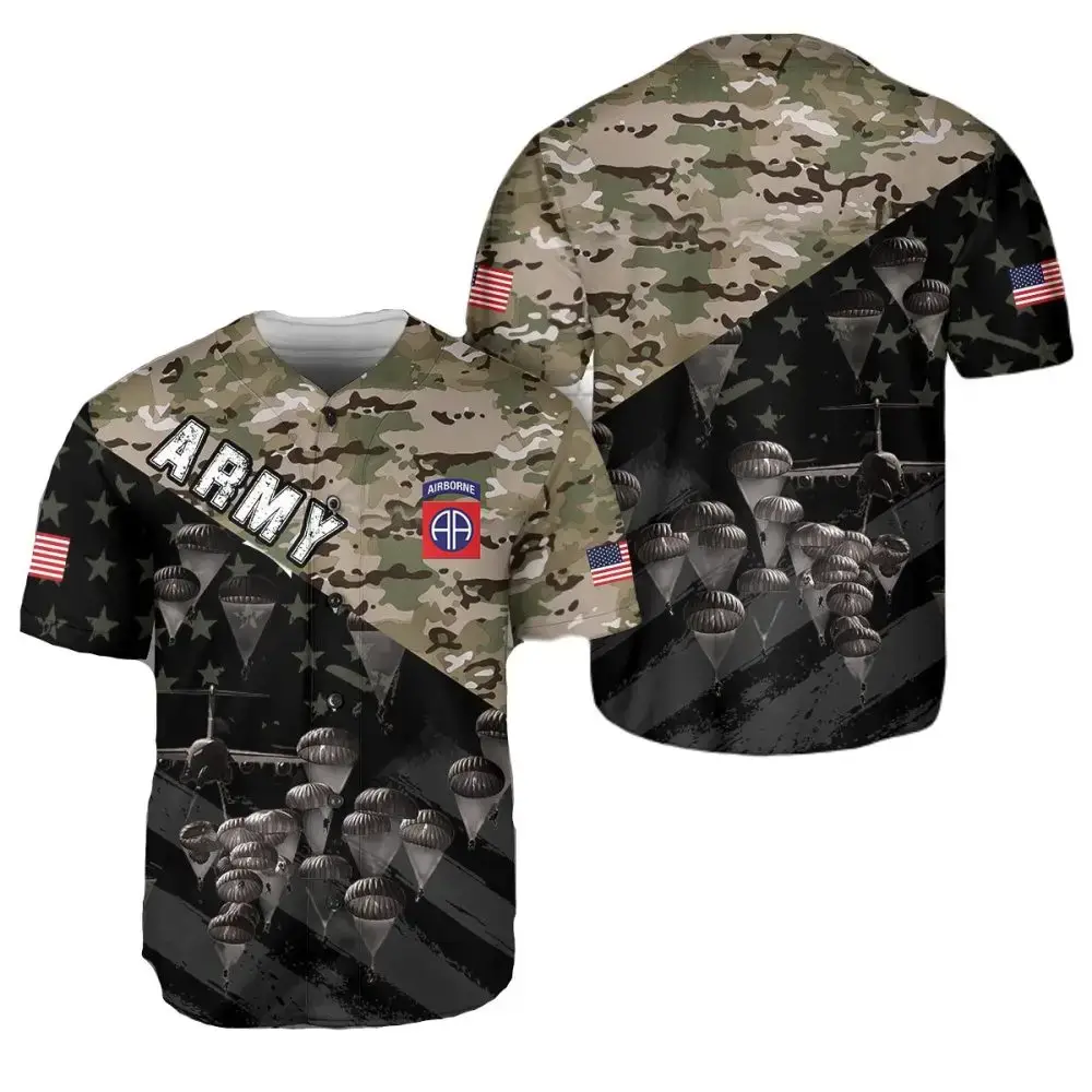 Patriotic Camo Army Shirt - Airborne Paratrooper Design, Usa Flag, Military Apparel Image